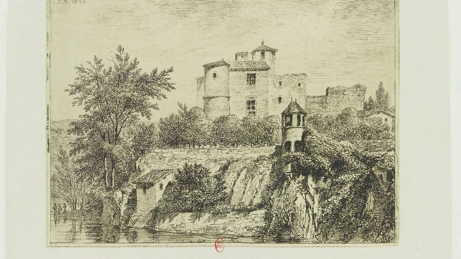 Estampe ancienne du château de l’Île Barbe à Lyon.
